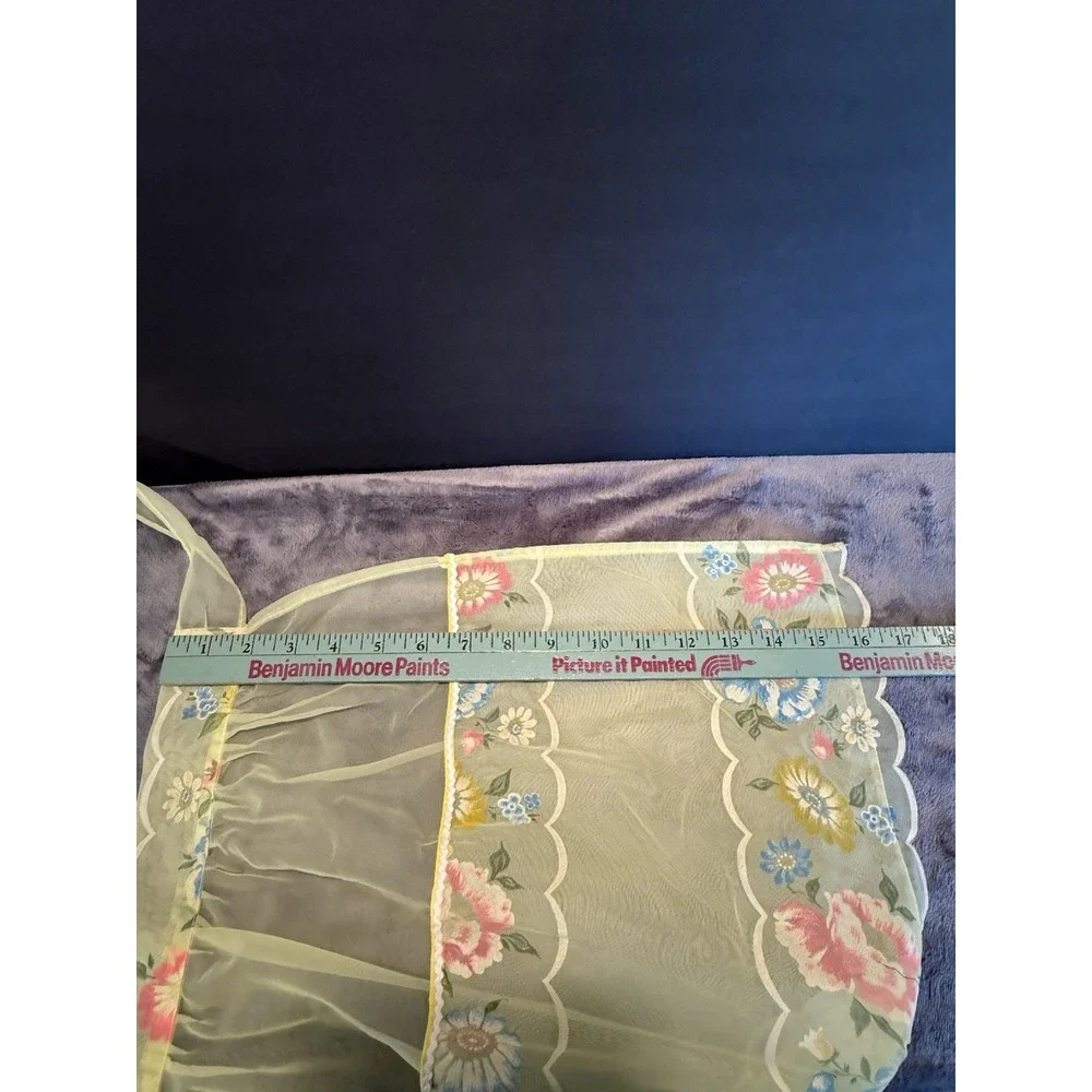 Vintage 50s Half‎ Apron Sheer Yellow Floral Embossed Organza Retro MCM 3 Pockets